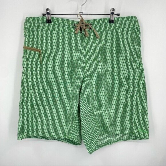 Patagonia Wavefarer Board Shorts Men 36" Green Geometric Swim Trunks 9” inseam - Picture 1 of 6
